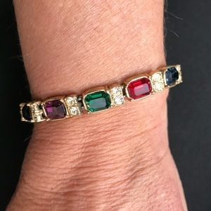 VINTAGE 1990s Gold Multi Colored Tennis Bracelet chunky